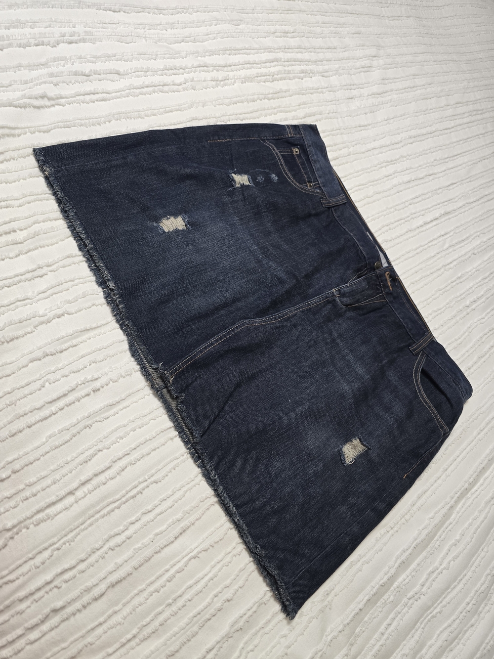 Woman's Dark Blue Distressed Denim Skirt